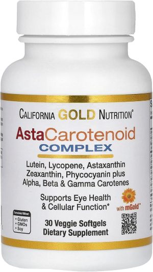 California Gold Nutrition AstaCarotenoid Complex Lutein Lycopene and Astaxanthin Complex 30 Veggie Softgels